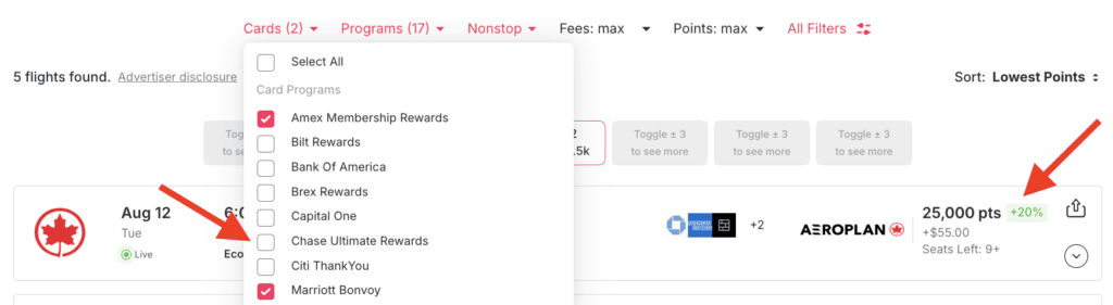 Example of pricing with a US transfer promotion on Roame