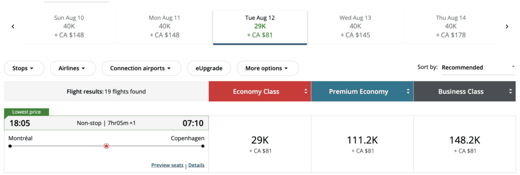 Aeroplan preferred pricing not displayed in Roame