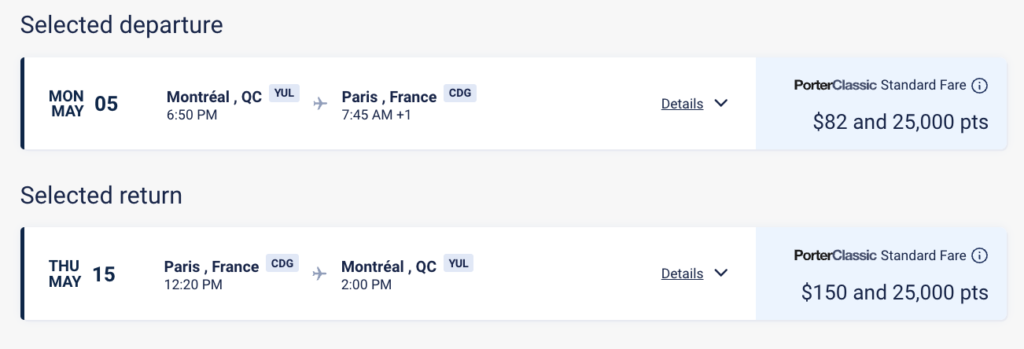porter CDG YUL FR