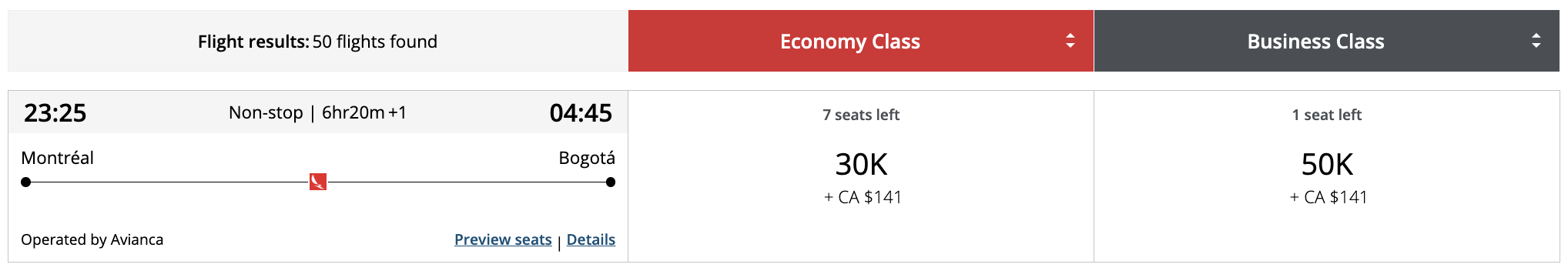 Business Class Sweetspots with Aeroplan from Canada - amerique du sud aeroplan J