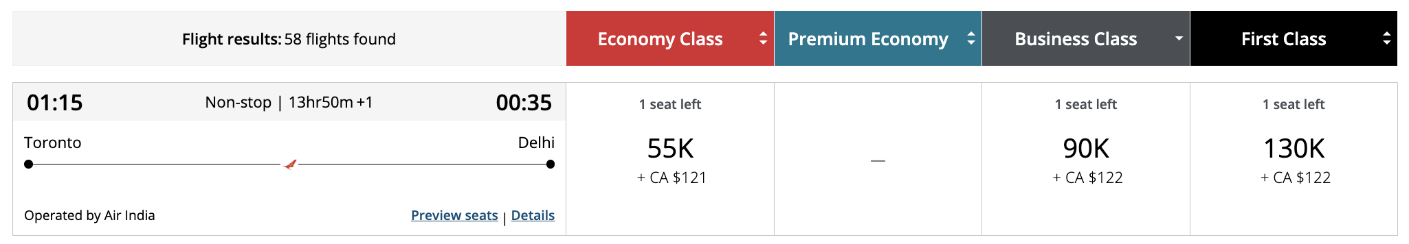 Business Class Sweetspots with Aeroplan from Canada - sweetspots aeroplan inde