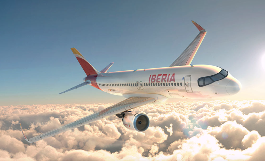 Nouvelle promotion limitée d'Iberia Club : jusqu'à 30 % de rabais sur les vols récompenses - Avion Iberia dans le ciel header image
